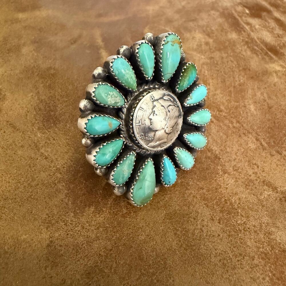 Liberty Dime Sonoran Gold & Sterling Silver Navajo Native American Coin Ring Adj - Picture 3 of 6
